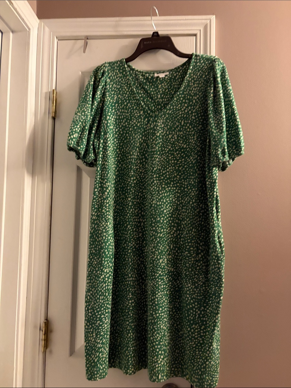J Jill Knit V Neck Dress with Puff Sleeves